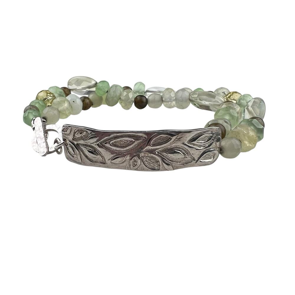 NETA Sterling Silver Bracelet 7.75" Semi Precious Gemstones Nephrite